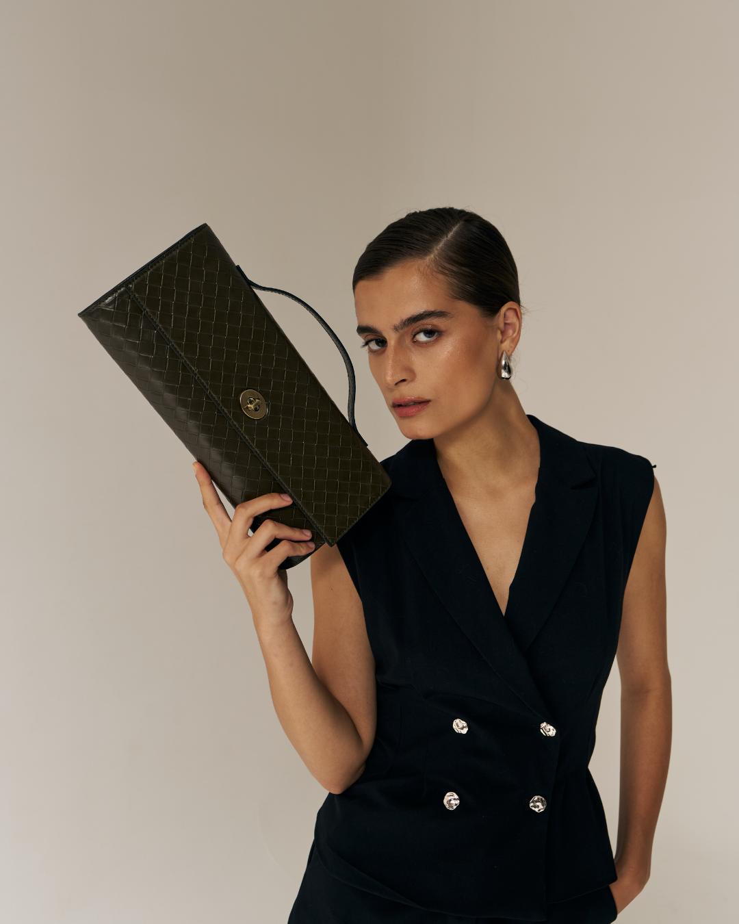 The Criss Cross Clutch - Olive Brown